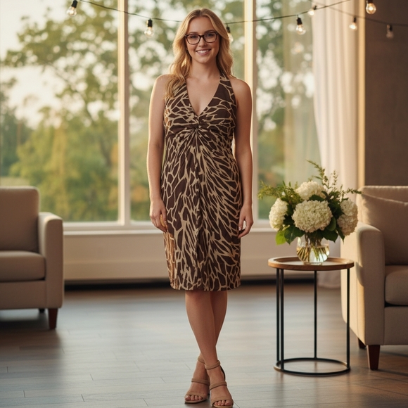 Chetta B vintage giraffe silk dress size 4 - Picture 1 of 9